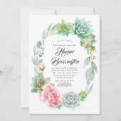 Succulenten Baby shower Meisje Invitation Kaart (Voorkant)