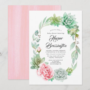 Succulenten Baby shower Meisje Invitation Kaart