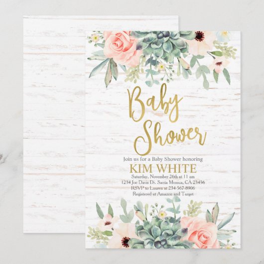 Succulenten Baby shower uitnodiging (Voorkant / Achterkant)