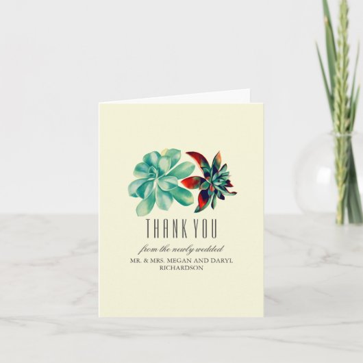 Succulenten Blauwgroene Trouw Dank Je Bedankkaart (Voorkant)