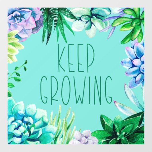 Succulenten Blijf groeien Aqua Groen en Paarse Raamsticker (Vel)