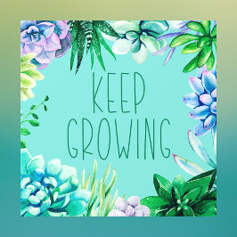 Succulenten Blijf groeien Aqua Groen en Paarse Raamsticker