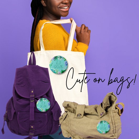 Succulenten Blijf groeien Aqua Groen en Paarse Ronde Button 3,2 Cm