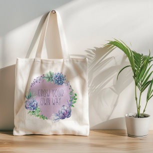 Succulenten Blijf groeien Aqua Groen en Paarse Tote Bag