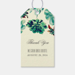 Succulenten Bloemen Blauwgroen bruiloft Cadeaulabel