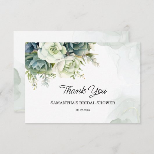 Succulenten, bloemen en groen Bruidsmeisjesfeest Bedankkaart (Voorkant / Achterkant)