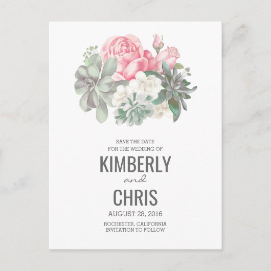 Succulenten Bloemen Roze Boeket Save the Date Aankondigingskaart (Voorkant)