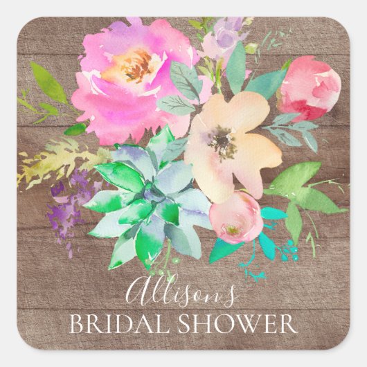 Succulenten & Bloemen Vrijgezellenfeesten Envelope Vierkante Sticker (Voorkant)