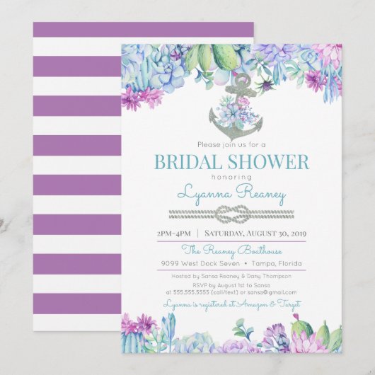 Succulenten & Bloemenanker Nautisch Vrijgezellenfe Kaart (Voorkant / Achterkant)