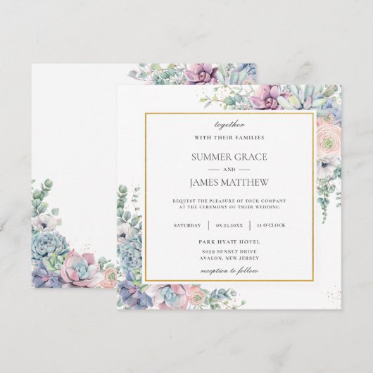 Succulenten Blush Bloemen Groen Bruiloft Vierkant Kaart (Voorkant / Achterkant)