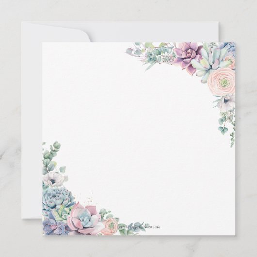 Succulenten Blush Bloemen Groen Bruiloft Vierkant Kaart (Achterkant)