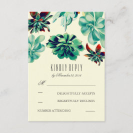Succulenten Boeket Blauwgroen Bruiloft RSVP Kaarte Kaartje