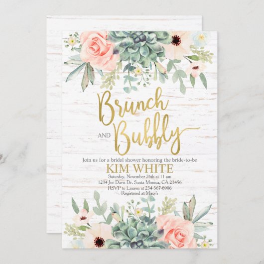 Succulenten bruidsfeest brunch uitnodiging (Voorkant / Achterkant)