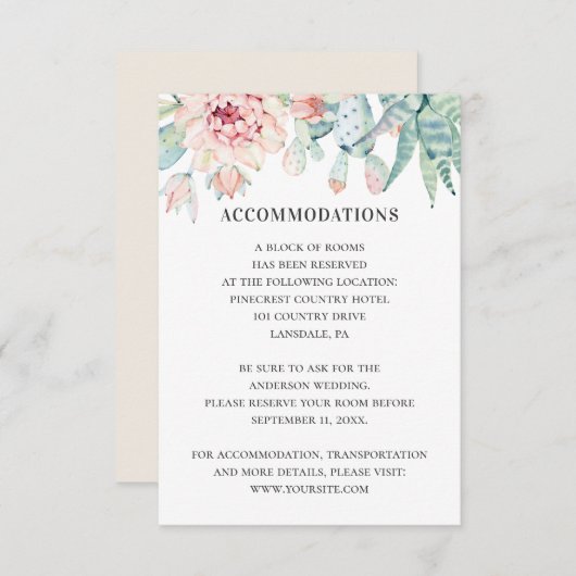 Succulenten bruiloft accommodaties. Cactus details Informatiekaartje (Voorkant / Achterkant)