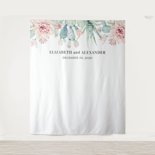 Succulenten bruiloft achtergrond. Cactus achtergro Wandkleed (Voorkant)