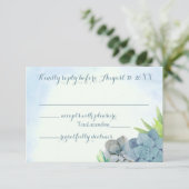 Succulenten Bruiloft Blauwe Waterverf RSVP Kaartje (Staand voorkant)