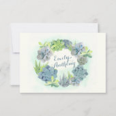 Succulenten Bruiloft Blauwe Waterverf RSVP Kaartje (Achterkant)