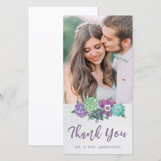 Succulenten Bruiloft Dank u kaart | Lavendel (Voorkant / Achterkant)