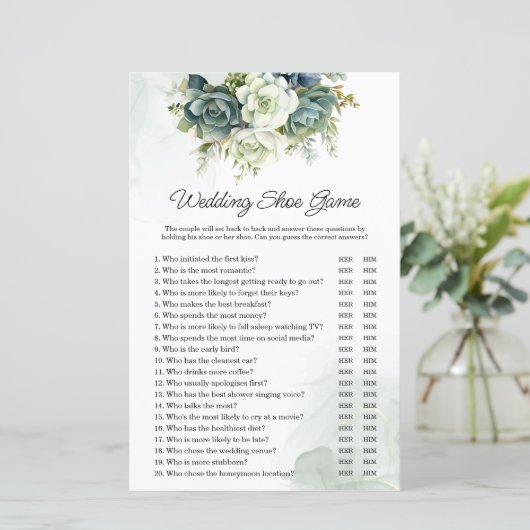 Succulenten Bruiloft of Koppels Douche Schoen Spel (Staand voorkant)