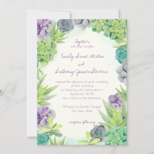 Succulenten Bruiloft Waterverf Kaart (Voorkant)