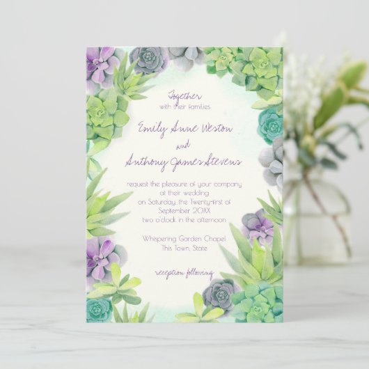 Succulenten Bruiloft Waterverf Kaart (Staand voorkant)