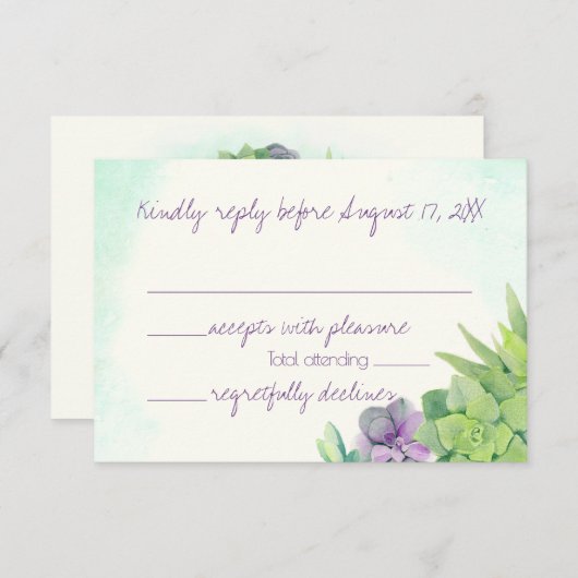 Succulenten Bruiloft Waterverf RSVP (Voorkant / Achterkant)