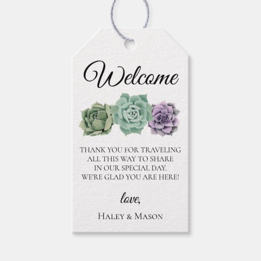 Succulenten Bruiloft Welkomsttas Cadeaulabel (Voorkant)