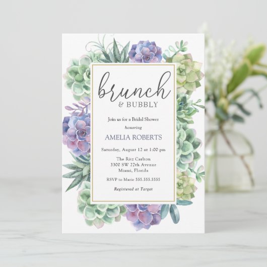 Succulenten Brunch en Bubble Vrijgezellenfeest Kaart (Staand voorkant)