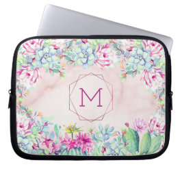 Succulenten Cactus Geometrische Blush Marble Monog Laptop Sleeve