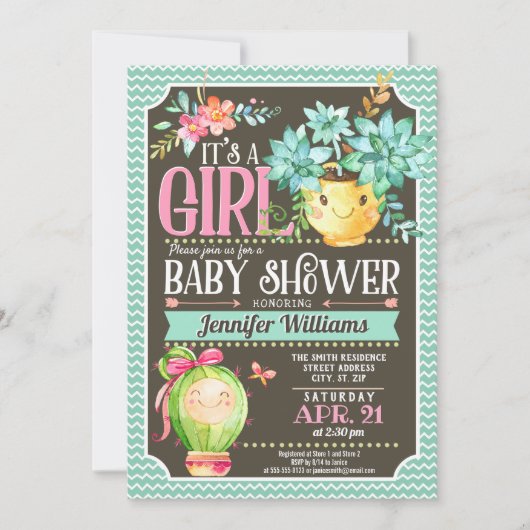Succulenten, Cactus Meisje Tuin Baby shower Kaart (Voorkant)