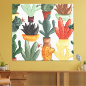 Succulenten, cactussen: schattig bloemmotief. canvas afdruk (Insitu (Woonkamer))