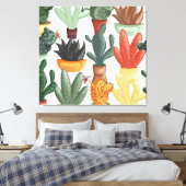 Succulenten, cactussen: schattig bloemmotief. canvas afdruk (Insitu (Slaapkamer))
