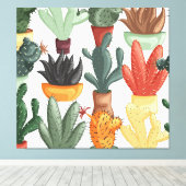 Succulenten, cactussen: schattig bloemmotief. canvas afdruk (Insitu (Houten vloer))