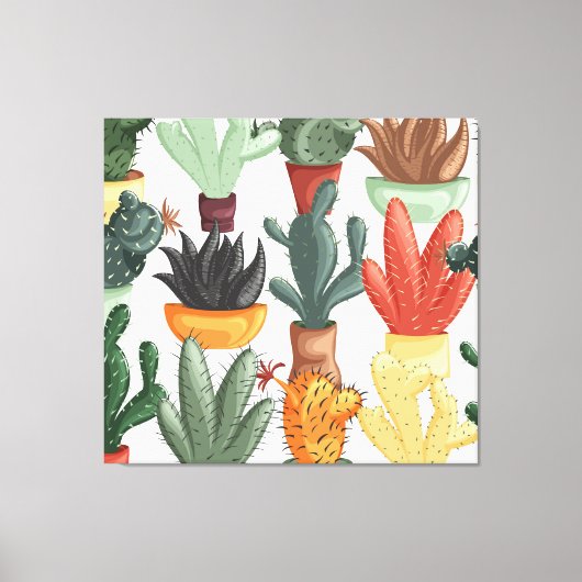 Succulenten, cactussen: schattig bloemmotief. canvas afdruk (Voorkant)