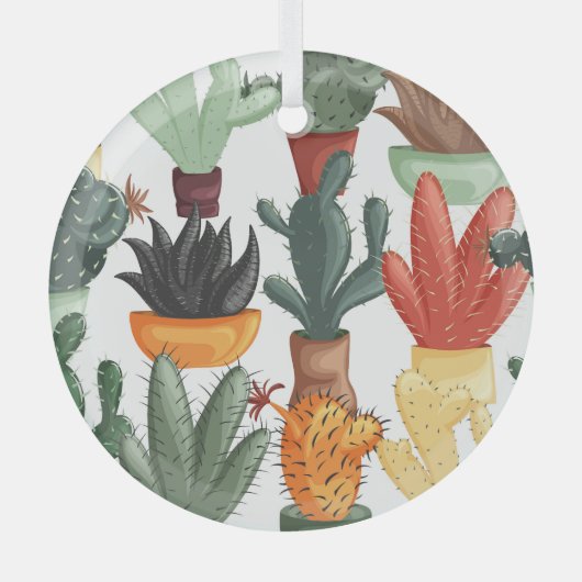 Succulenten, cactussen: schattig bloemmotief. glas ornament (Voorkant)