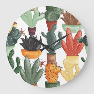 Succulenten, cactussen: schattig bloemmotief. grote klok