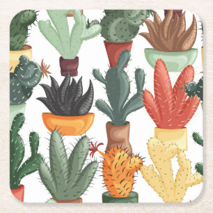Succulenten, cactussen: schattig bloemmotief. kartonnen onderzetters