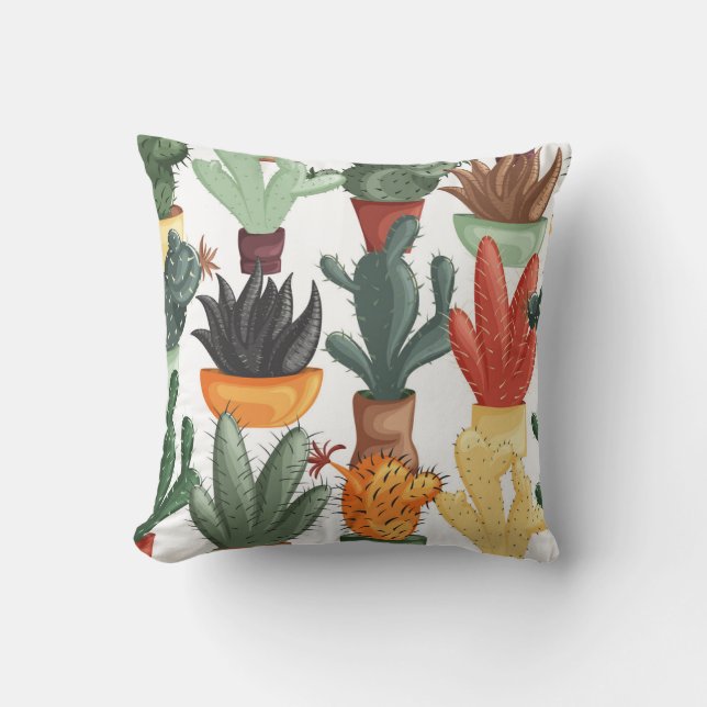 Succulenten, cactussen: schattig bloemmotief. kussen (Voorkant)