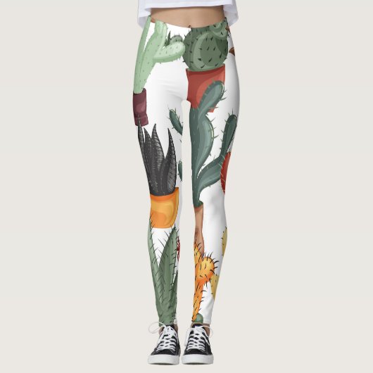 Succulenten, cactussen: schattig bloemmotief. leggings (Voorkant)