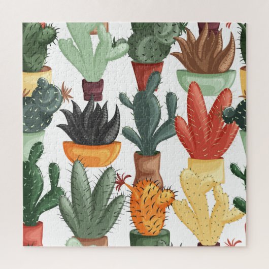 Succulenten, cactussen: schattig bloemmotief. legpuzzel (Verticaal)