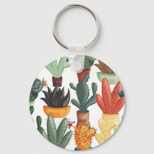 Succulenten, cactussen: schattig bloemmotief. sleutelhanger