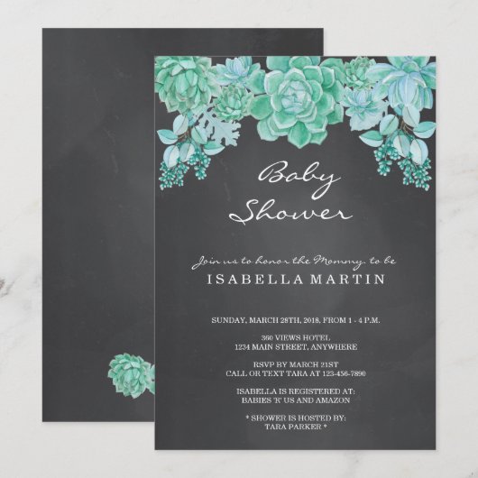 Succulenten Chalkboard Baby shower - Genderneutraa Kaart (Voorkant / Achterkant)