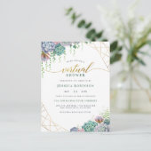 Succulenten & Chic Gold Script Virtual Baby shower Uitnodiging Briefkaart (Staand voorkant)