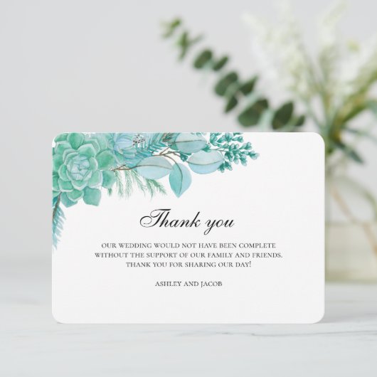 Succulenten dank je. Munt trouwbriefje. botanisch Bedankkaart (Staand voorkant)