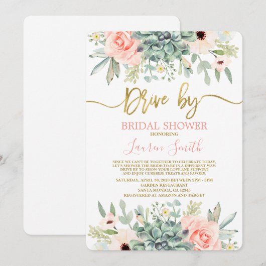 Succulenten Drive-by Bruiloftsfeest Kaart (Voorkant / Achterkant)