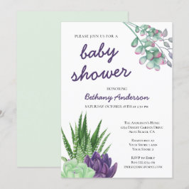 Succulenten en Aloë Vera Waterverf Baby shower Kaart