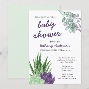 Succulenten en Aloë Vera Waterverf Baby shower Kaart