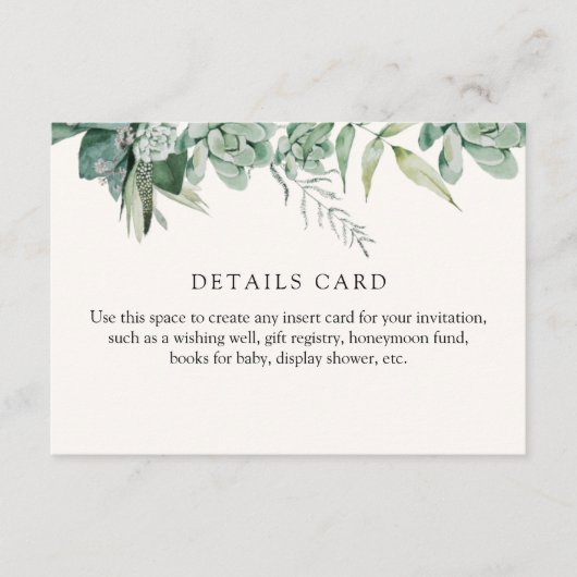 Succulenten en Eucalyptus Details Envelopkaart Informatiekaartje (Voorkant)