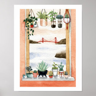 Succulenten en Golden Gate Bridge Poster
