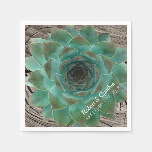 Succulenten en houten papier bruiloft servetten (Voorkant)